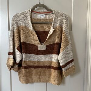 Ee:some V-Neck Sweater in Cream and Brown Stripes